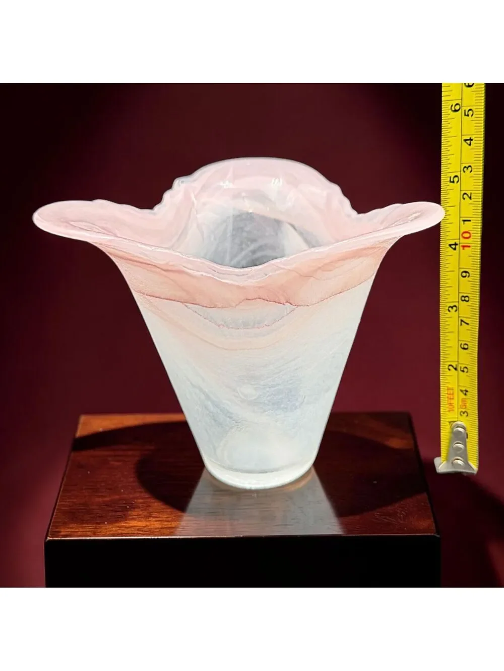 Vtg Lavorazione Murano Pink Swirl Art Glass Fluted Vase Hand Blown In Italy 5.5